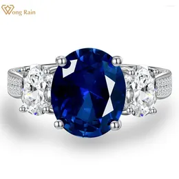 Pierścienie klastra Wong Rain 925 Sterling Srebrny Oval 5ct Sapphire High Carbon Diamond Kamień Ślub Wymaganie Pierścień biżuterii dla kobiet