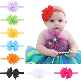 Baby Girls 4Inch Bow Beadbands Grosgrain Ribbon Boutique Bowknot Hairbands Infant Hair Associory accorties Kids Head Royal 18 Color