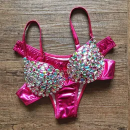 Kadın Mayo Vikinii El Dikiş Pırlanta Bikinis 2023 Seksi Lüks Kristal Biquinis Kadın Mayo Rhinestone Push Up Myway Women Clubwear J240131