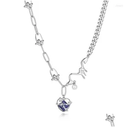 Pendant Necklaces Fashion Dark Blue Crystal Heart Necklace For Women Casual Pearl Clavicle Chunky Link Chains Colliers Charm Jewelry Dhn0Y