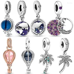 Loose Gemstones Pink Air Balloon Blue Globe Palm Tree & Coconuts Pendant Bead 925 Sterling Silver Charm Fit Europe Bracelet Diy Jewelry
