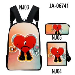 Venda de acessórios de mochila personalizados Bad Bunny Pattern Mochilas 2022 Moda 3 Bolsas Conjunto Bolsa de Ombro Bolsa de Ombro Impressão Digital scho2886