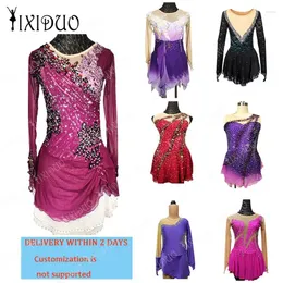 Stage Wear 2 Days Delivery Figure Skating Dress Flower Long Sleeve Women Competition Ice Performance Dancewear