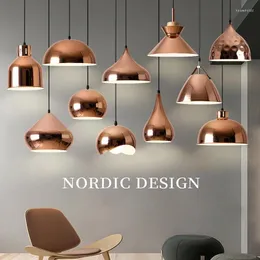 Kolye lambaları Nordic Gül Altın Işıklar Kaplama Metal Asma Lamba Armatürleri Yemek Odası Mutfak Adası Bar Cafe Kapalı Dekor Aydınlatma E27