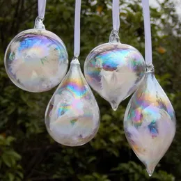 Party Decoration 8pcs/Pack Olika form Inner Feather Pearl Luster Glass Pendant Christmas Day Hanging Globe Onion Cone Drop