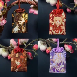 Keychains Anime Genshin Impact Zhongli Venti Xiao Scaramouche broderi Be förmögenhet omamori hänge lycka till amulet kimono gåva