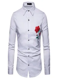 Red Rose Embroidery Shirt Men 2018 Brand New Slim Long Sleeve Camisa Social Masculina Casual Button Down Dress Dress Male8778290