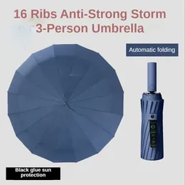 우산 16 늑골 큰 우산 강한 완전 자동 선샤다 빗물 남성 여성 고급 사업 남성 바람 방전 폴딩