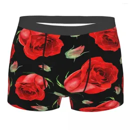 Underpants Mens Boxer Sexy Underwear Red Rose Flowers Male Panties Pouch Short Pants