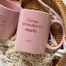 머그 덩어리 wudruncy 핑크 광택 세라믹 커피 머그 한국 간단한 영어 편지 우유 아침 컵 사무실 차 여자 여자