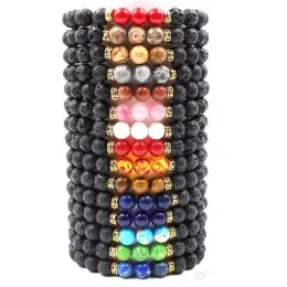 Lava Rock Stone Bead Armband Chakra Charm Natural Stone Essential Oil Diffuser Beads Chain For Women Men Fashion Crafts Jewelry ZZ