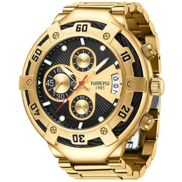 Nibosi relógio esportivo grande para homens, à prova d'água, luminoso, cronógrafo, aço inoxidável, quartzo, relógio de pulso masculino 240122