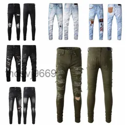 Ripped Fashion Amirr Mens Jeans Clothing Designer Pants Light Blue Slim Denim Straight Biker Hole Hip Hop Men YSI9