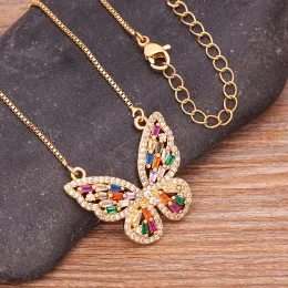 Fashion Design Lucky Butterfly 14k Yellow Gold Pendant Female Rhinestone Shining Statement Crystal Charm Choker Necklace for Woman Wedding Gift