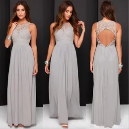 2024 Cheap Gray Bridesmaid Dresses Long Chiffon Keyhole Backless Lace Top A-Line Sleeveless Wedding Party Wedding Guest Dress