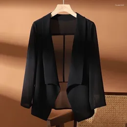 Abiti da donna Moda Tinta unita Impiombato Blazer in chiffon allentato Abbigliamento donna 2024 Primavera Estate Oversize Casual Top Office Lady Blazer