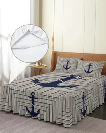 Spódnica łóżka Drewno tekstura morska kotwica Elastyczna pasja z poduszkami z poduszkami materaca pokrywa pościeli arkusz arkusz