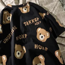 T-shirt da donna Kawaii Bear Full stampato Tie-Dye Harajuku T-shirt casual a maniche corte Lettere femminili T-shirt oversize a mezza manica allentata