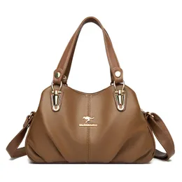 2024 NEW Brands Soft Leather Handbags for Women Vintage BLACK Shoulder Tote Bag Luxury Designer Ladies Large Capacity Purse Bags Sac A
