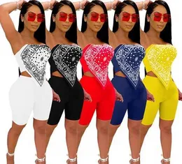 Kvinnors tvådelade byxor 2023 Spring Womens Short Set Bandana Jacket Tracksuit Outfits Shorts Halter Joggers Pants Passar Tvåverk Set Summer Wear 2021 J240202