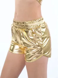 Yrrety moda feminina cintura alta shorts brilhante metálico perna ouro prata moda noite clube dança wear sexy shorts treino festa 240201