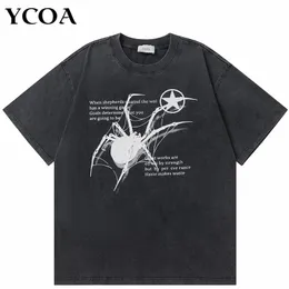 Mężczyźni T-shirt streetwear streetwear hop duży y2k myted czarny pająk grafika Harajuku gotycka vintage bawełniana wierzchołki TES LUSE Ubrania 240125