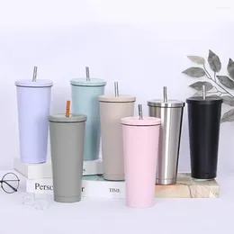 Vattenflaskor 500 750 ml STRUW CUP MED LID KAFFE ÅTER ANVÄNDNING PLAST TUMBER Frostad Mugg Bottle Drinkware Portable Mjölkte