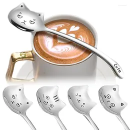 Colheres bonito gato chá-colher para café sobremesa bolo sorvete longo cauda gatos colher cozinha utensílios de mesa de aço inoxidável presente de aniversário