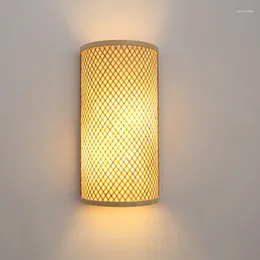 Lâmpada de parede vintage bambu semicírculo luzes minimalista retro restaurante loft corredor arandela decoração cozinha led luminária