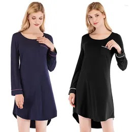 Domowa odzież sutowa damskie Domowe noszenie Modalna Chemise Nightdress Solid Kolor Minimalistyczna odzież nocna luźna swobodna seksowna okrągła szyja elastyczna elastyczność