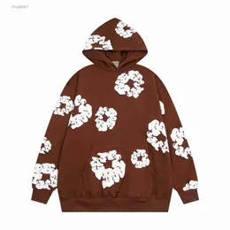 높은 Falection Mens Street Readymade Denim Flower Tears Hoodies 인기있는 퍼프 인쇄 고민 후 까마귀 이완 스웨트 셔츠 남자 새로운 스타일 탑 풀오버 f4ny