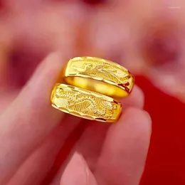 Klaster Pierścienie 18K ZŁOTA Otwarcie dla miłości para zaręczyn ślub Dragon Phoenix Pure Ring Match Prezent biżuterii 2024 Trend