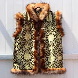 Outono e inverno designer masculino imitação de pele casaco curto colete guaxinim cão tang estilo desempenho roupas rhw4