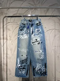 Jeans da uomo di alta qualità Top Designer Pantaloni di moda di lusso Denim Pullover a gamba dritta Stampa di lettere casual per uomo e donna