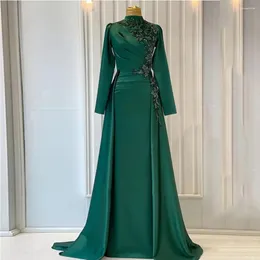 Partykleider Moderner Abend für Frauen Spitze Applikation Volle Ärmel Stehkragen Abendkleid Satin Meerjungfrau Sweep Zug Roben De Cocktail