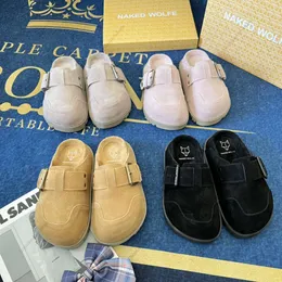 Çıplak Wolfe Terlik Tasarımcı Terlik Kadın Sandal Platform Kauçuk Toka Slaytlar Kış Cork Düz Slaytlar Kalın Tumlu Sarılı Ayak Tip Süet Sıcak Katır Moda Boyutu 35-44