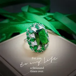 Luxury 100% 18 K White Gold Rings for Women Created Natural Emerald Gemstone Diamond Wedding Engagement Ring Fine Jewelry Gold240125