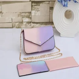 luxury Summer Multicolor Gradient handbag Leather women Bags corssbody card holder fashion chain purse lady shoulder bag luxury