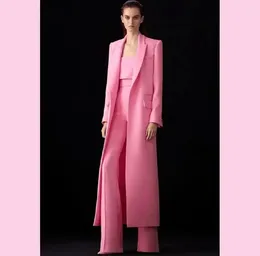 Men's Suits Women Two Pieces Fashion Long Blazer Wide Leg Pants Elongated Jacket Formal Prom Evening Custom Made Set