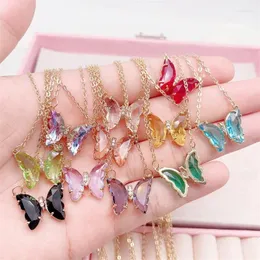 Chains Kpop Shiny Cute Butterfly Pendant Necklace For Women's Cocktail Party Ladies Colorful Crystal