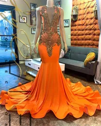 Pretty Orange Mermaid Gold Gold Crystal Beading Vestres de baile de pescoço de tamanho grande