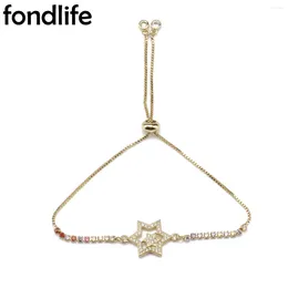 Charm Bracelets Cubic Zirconia Stones Gold-plated Six-point Star Of David Bracelet Women Jewish Magen Brass Box Chain Jewelry Gift