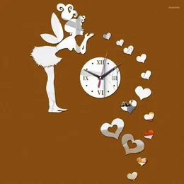 壁の時計到着時計ミラー妖精13ラブDIYアートモダンデザインファッションウォッチホームデコレーションステッカー