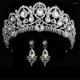 Grampos de cabelo coroa de casamento rainha tiara nupcial com brinco luxo strass bandana diadem noiva jóias ornamentos