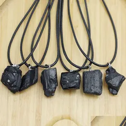 Pendant Necklaces Natural Stone Irregar Black Rough Tourmaline Pendants Healing Crystal Repair Ore Necklaces Men Women Jewellry Drop D Dhsia