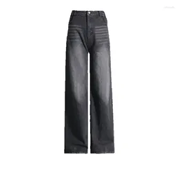 Jeans da donna 2024 Rametto Fashioable Annuncio Per il tempo libero Piccola folla Desig Sese Splicig 3D Decoratio Allentato Vita alta Gamba larga Jeas Per