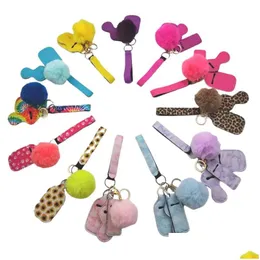 Neopren Wirstband Keychains set med Chapstick Lip Gross Holder Key Ring Wristlet FOB Fashion Chains Drop Delivery Dhvuf