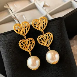 Dangle Earrings 2024 Contracted Senior Fresh Hollow Heart Drop Fashion Long Women Joker Fine Pearl Jewelry
