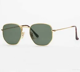 Designer óculos de sol de alta qualidade homens mulheres hexagonais óculos de sol irregulares óculos de sol ouro metal lentes de vidro verde 51mm 6z7d