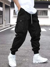 Мужские брюки-карго с карманами и боковыми шнурками на талии 240125